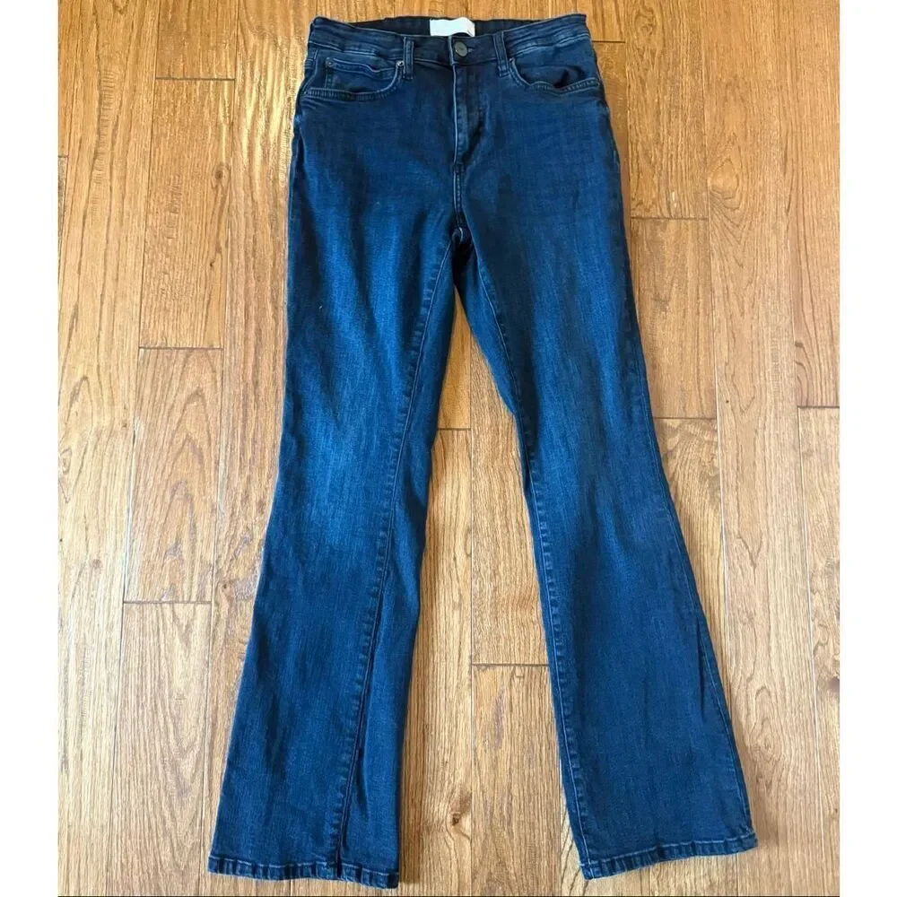 Brisk high rise stretch flared dark wash jeans 28